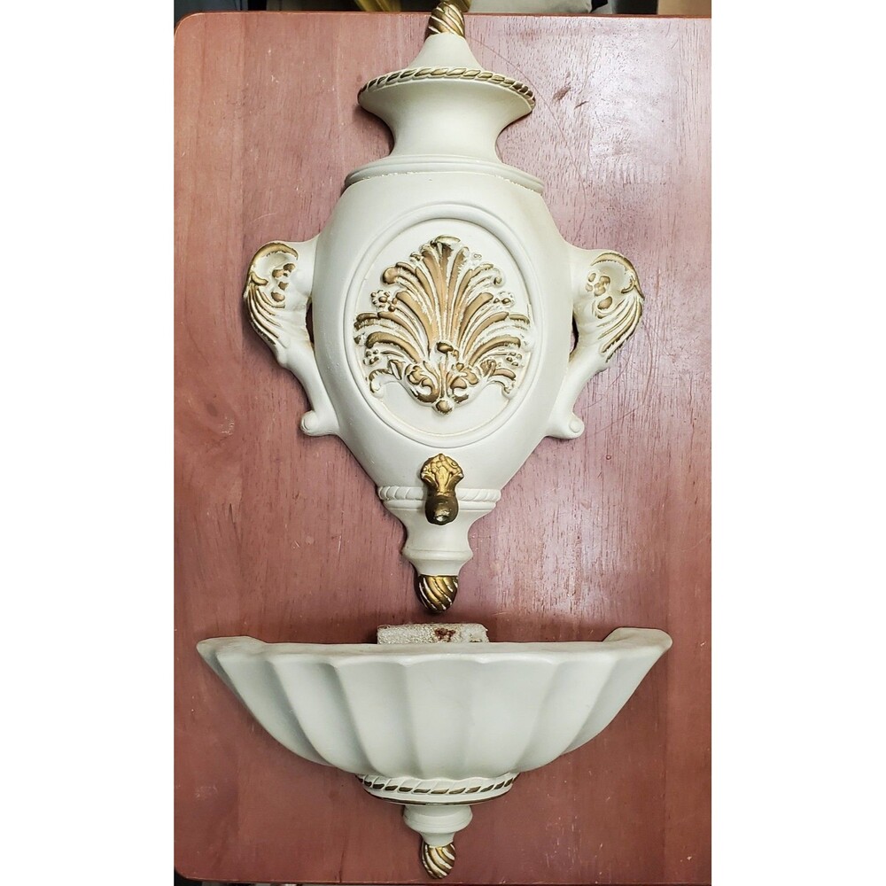 Vintage MCM Gold Ornate Faux Wall Fountain Ceramic Plaster Planter Decor